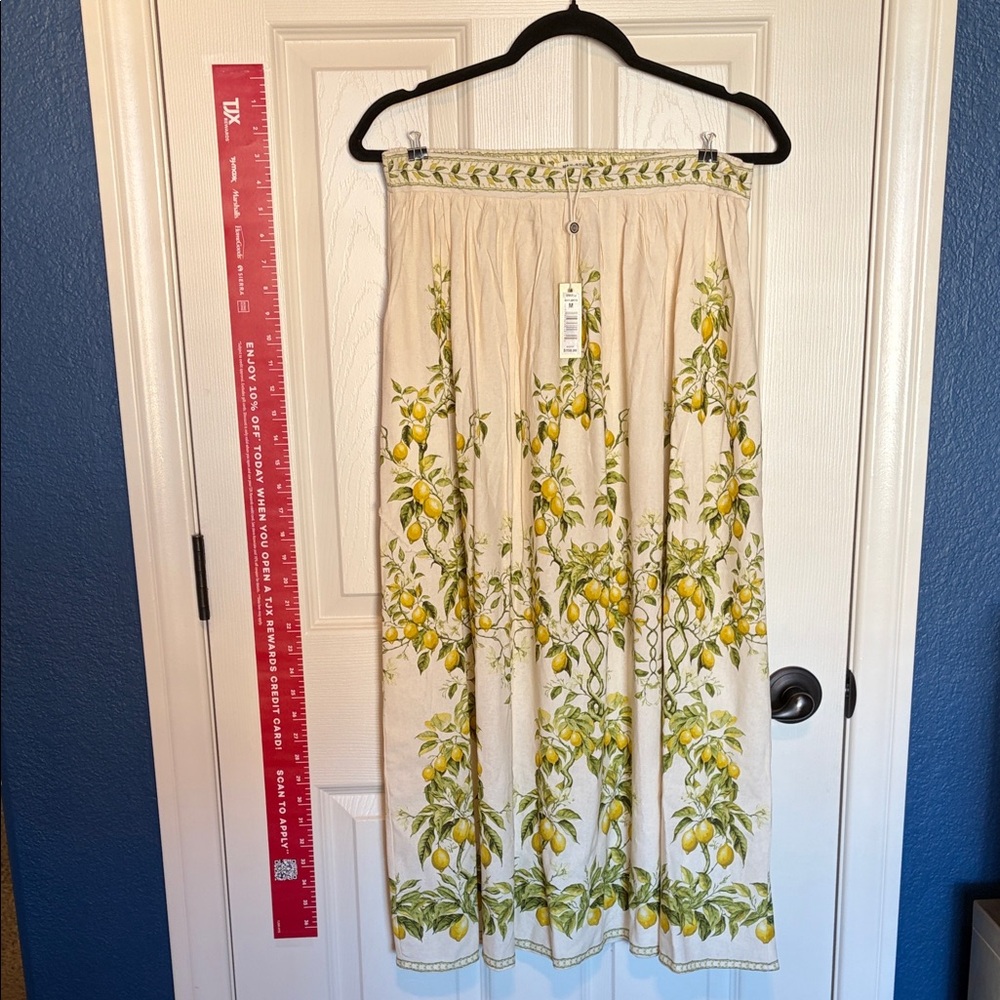 Max Studio Cream Skirt with Green Leaf Design